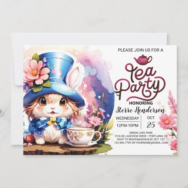 Invitación Baby Shower, el Fiesta del té de la maravilla de B (Anverso)