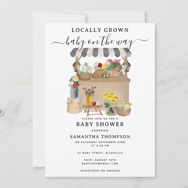 Invitación Baby Shower, el mercado de flores de los agriculto (Anverso)