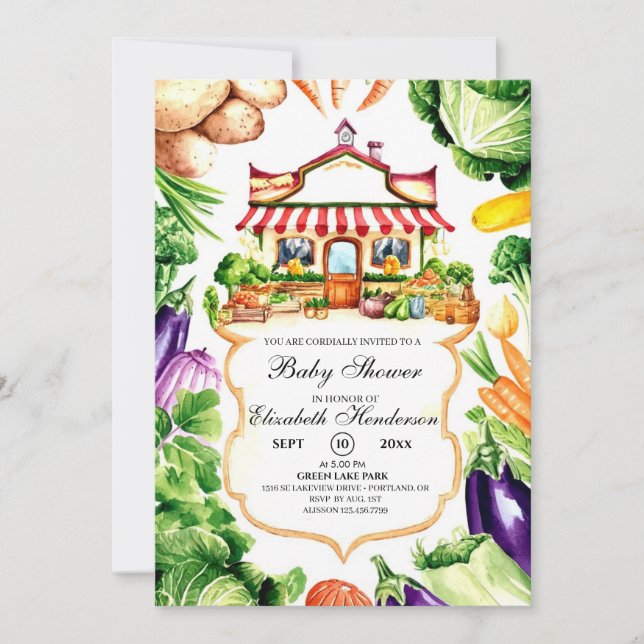 Invitación Baby Shower, el mercado de pequeños agricultores (Anverso)
