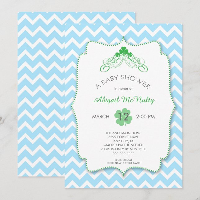 Invitación Baby Shower, el niño del Día de San Patricio, invi (Anverso / Reverso)