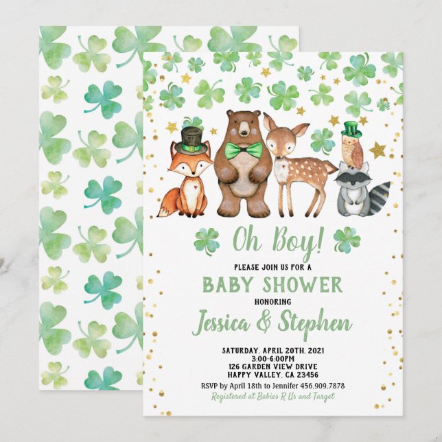 Invitación Baby Shower, el niño del Día de San Patricio, mues (Anverso / Reverso)