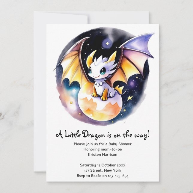 Invitación Baby Shower: El tema del dragón ruidoso (Anverso)