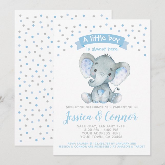 Invitación Baby Shower elefante (Anverso / Reverso)