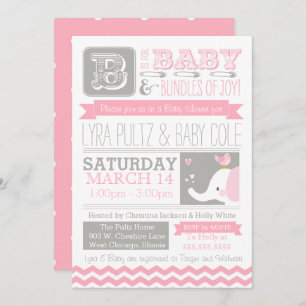 Invitación Baby Shower - Elefante Circo y Chevron