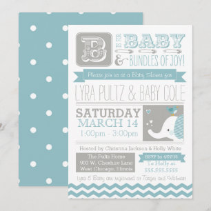 Invitación Baby Shower - Elefante Circo y Chevron
