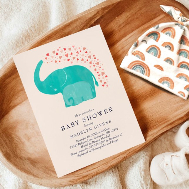 Invitación Baby Shower elefante con madre y ternera (Subido por el creador)