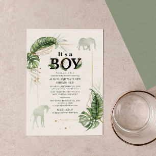 Invitación Baby Shower: Elefante de Safari Botánico Giraffe B