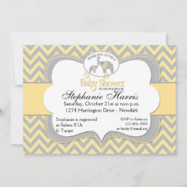 Invitación Baby Shower elefante en Chevron amarillo y gris