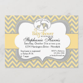 Invitación Baby Shower elefante en Chevron amarillo y gris