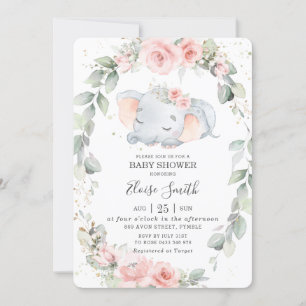 Invitación Baby Shower elefante maravilloso de vegetación flo