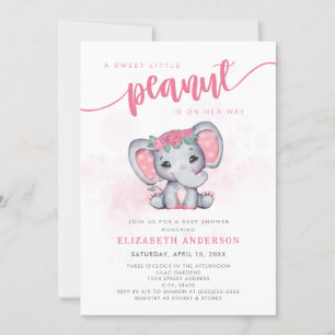 Invitación Baby Shower, elefante rosa pequeño Chica de cacahu