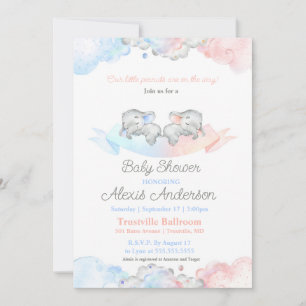 Invitación Baby Shower: Elefantes de gemelos durmientes para 