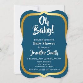 Invitación Baby Shower elegante azul y dorado