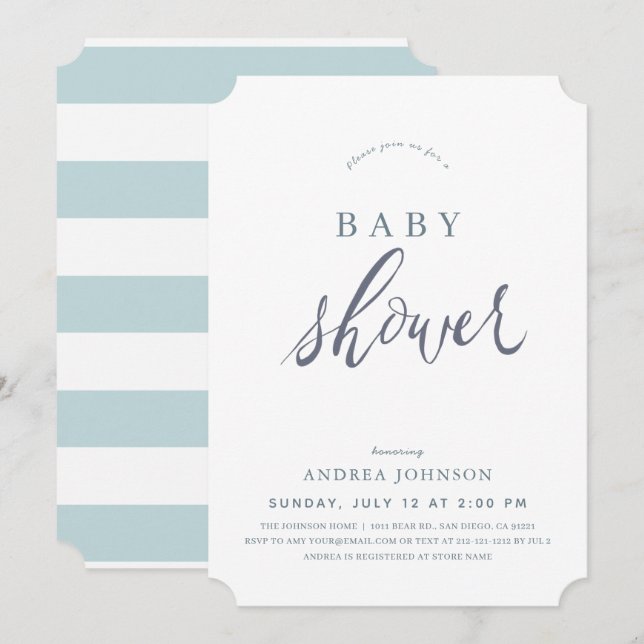 Invitación Baby Shower Elegante Blue Boy minimalista (Anverso / Reverso)