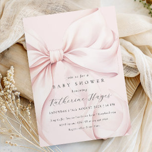 Invitación Baby Shower elegante Bow rosa