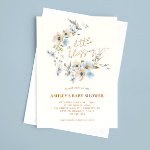 Invitación Baby Shower elegante con flores azules