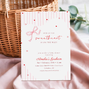 Invitación Baby Shower Elegante Corazón de Lazo Rosa Escritur