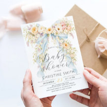 Baby Shower Elegante de Acuarela Floral con Lazo