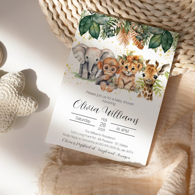 Invitación Baby Shower elegante de animales de Safari de la j (Subido por el creador)