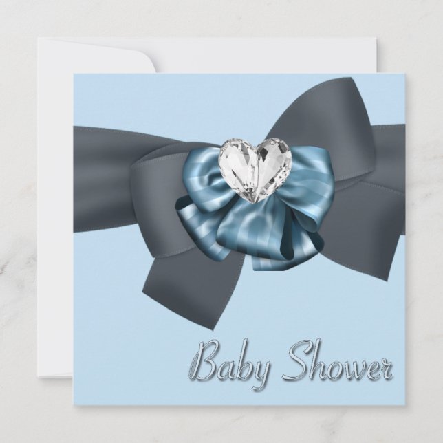 Invitación Baby Shower elegante de Blue Black Bow (Anverso)