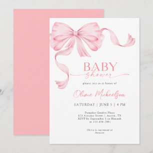 Invitación Baby Shower elegante de cinta rosada Chica Bow Coq