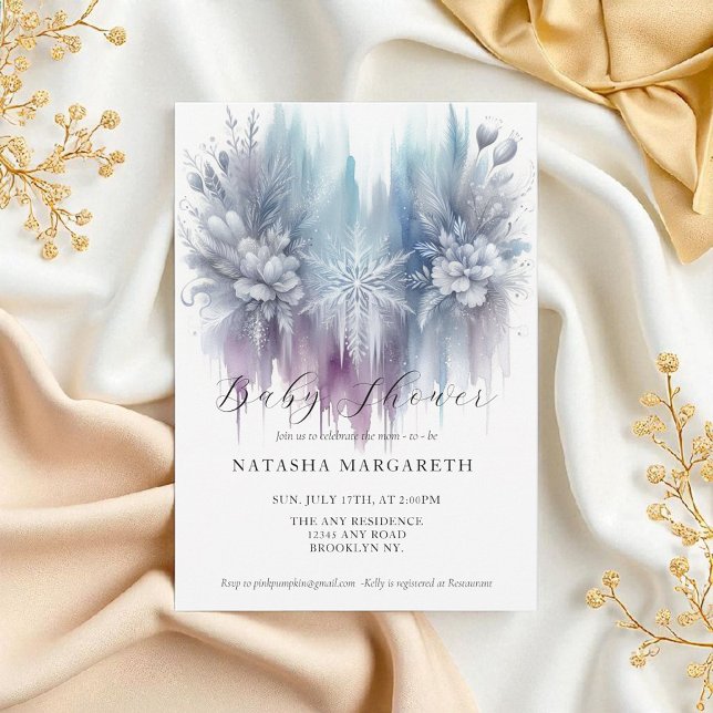 Invitación Baby Shower elegante de invierno con copo de nieve (Subido por el creador)