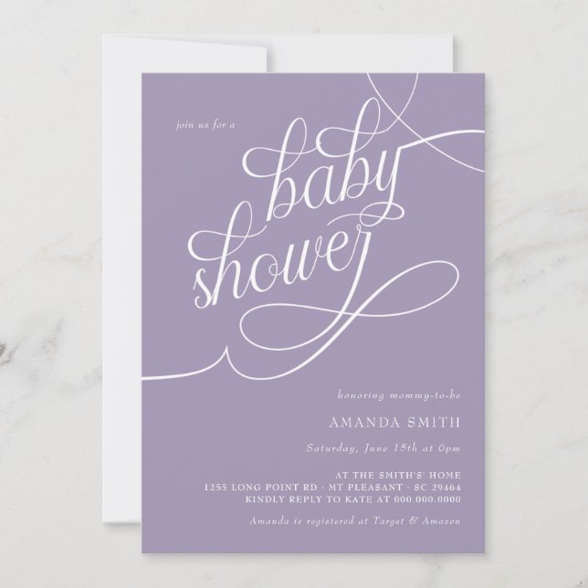 Invitación Baby Shower elegante de lavanda francesa minimalis (Anverso)