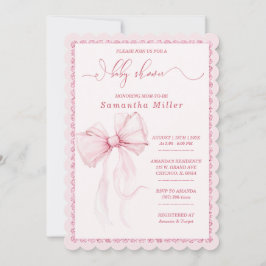 Invitación Baby Shower Elegante de Lazo Rosa para Niñas