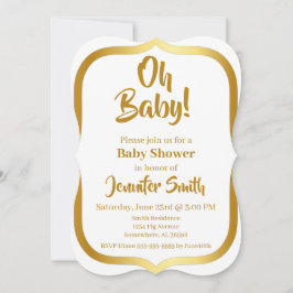 Invitación Baby Shower elegante en blanco y oro