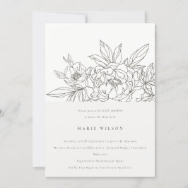 Invitación Baby Shower Elegante Minimal de dibujo floral marr