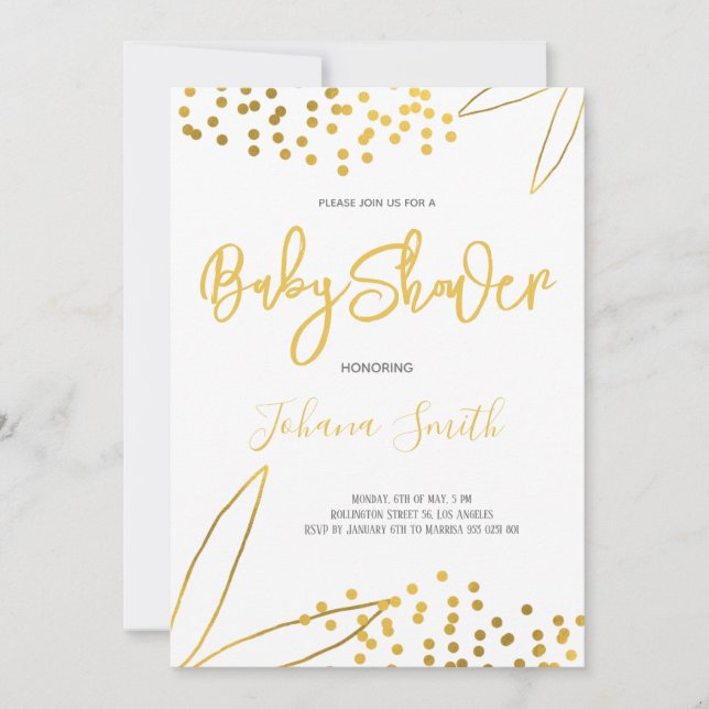 Invitación Baby Shower elegante Minimalista de Confetti Gold (Anverso)
