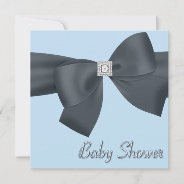 Invitación Baby Shower Elegante Negro y Azul (Anverso)
