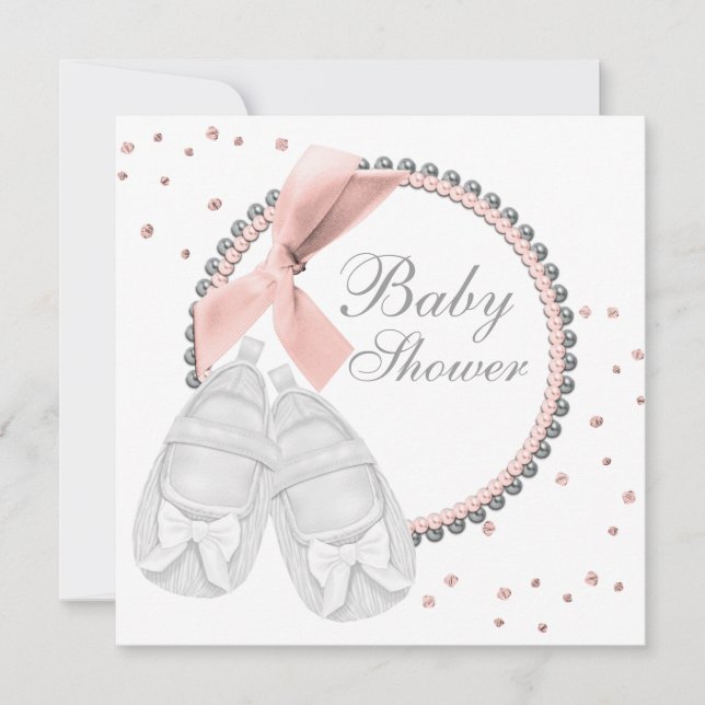 Invitación Baby Shower Elegante Rosa y Gris (Anverso)