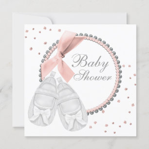 Invitación Baby Shower Elegante Rosa y Gris