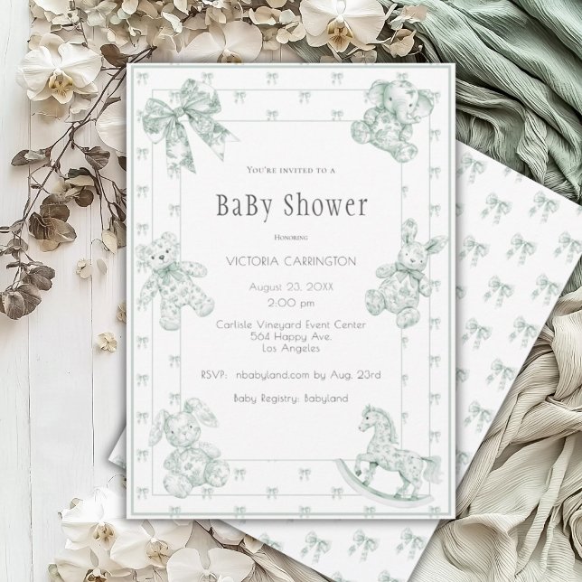 Invitación Baby Shower Elegante Sage Green (Subido por el creador)