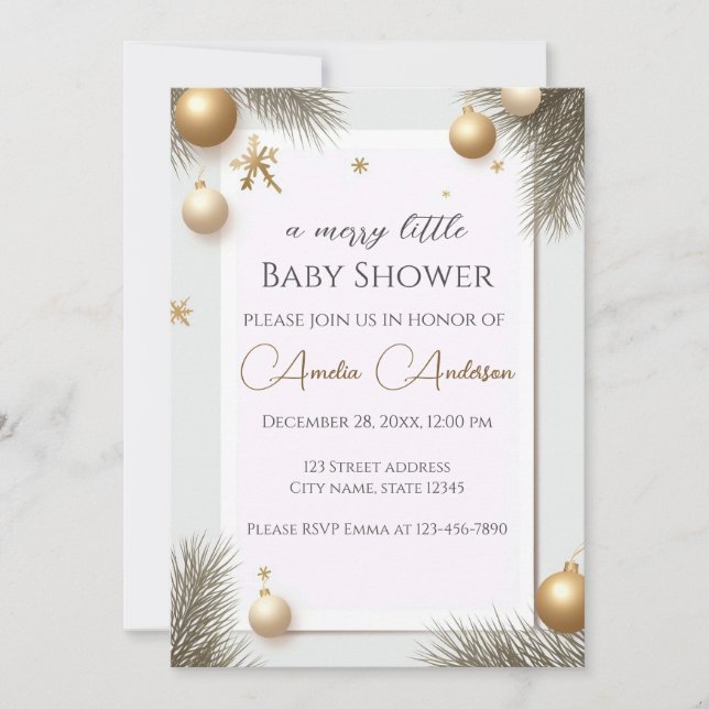 Invitación Baby Shower elegante y elegante de diseño de Año N (Anverso)