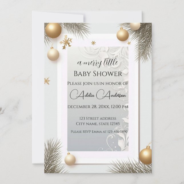 Invitación Baby Shower elegante y elegante de diseño de Año N (Anverso)