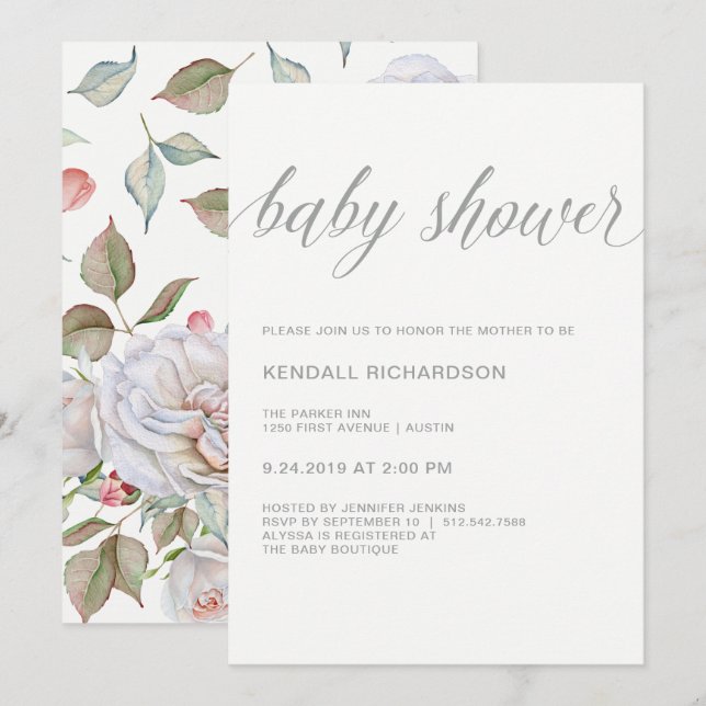 Invitación Baby Shower elegante y moderno | Delicada espalda  (Anverso / Reverso)