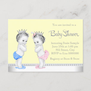 Invitación Baby Shower Elegantes Gemelas Rosa y Azul