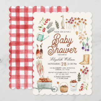 Invitación Baby Shower Elementos de Jardín de Otoño