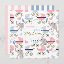 Invitación Baby Shower Elephant Baby StrollerCard Invitation