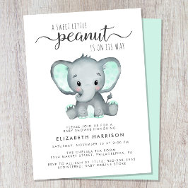Invitación Baby Shower Elephant Mint Green Watercolor