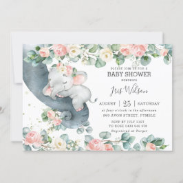 Invitación Baby Shower Elephant Pink Floral Greeneration