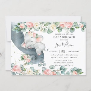 Invitación Baby Shower Elephant Pink Floral Greeneration