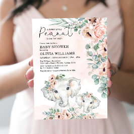 Invitación Baby Shower Elephant Rubor Pink Floral Greeneratio