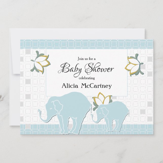 Invitación Baby Shower Elephant Safari Floral Blue & Grey Boy (Anverso)