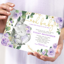 Baby Shower Elephant Violet Purple Floral Garden