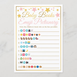 Invitación Baby Shower Emoji Pictionary Game Pink Gold Stars