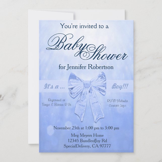 Invitación Baby Shower en azul pálido (Anverso)