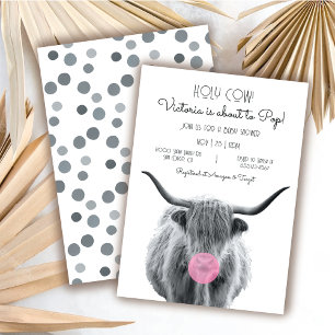 Invitación Baby Shower en blanco y negro de Highland Cow